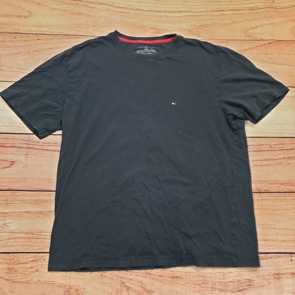 Tommy Hilfiger Shirt Mens Large Black Classic Crewneck Tee T-Shirt Flag Casual * - Picture 1 of 9